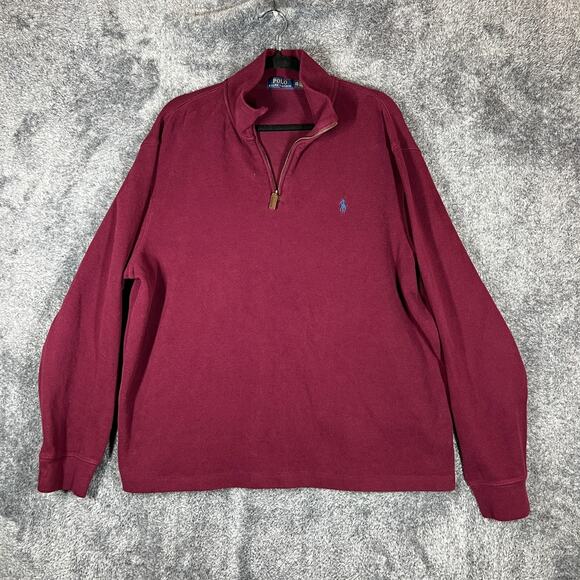 Polo Ralph Lauren 1/4 Zip Mens 2XL Maroon Preppy Pullover Sweatshirt Knit Pony - Picture 1 of 7